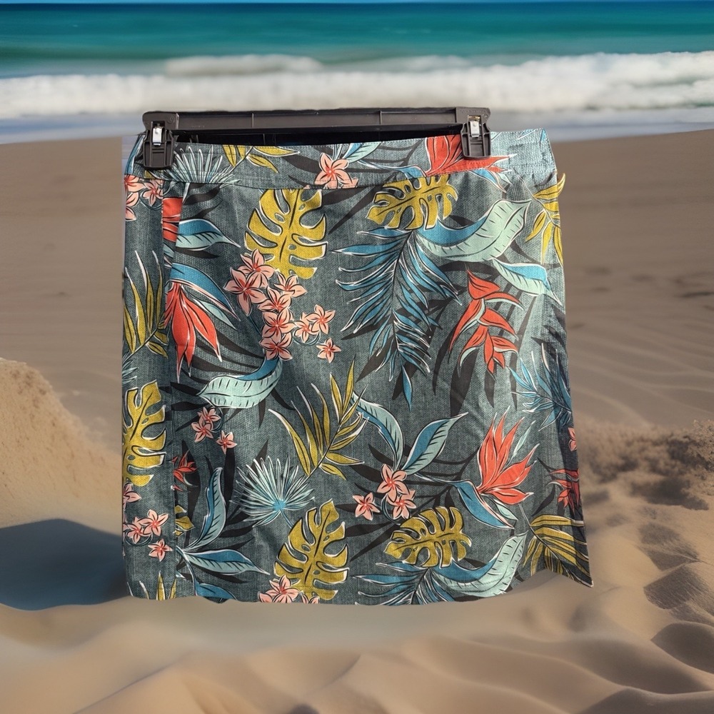 RipSkirt Hawaii Wrap Skirt Sz M Vintage Bali Jungle Green Tropical CoverUp Surf